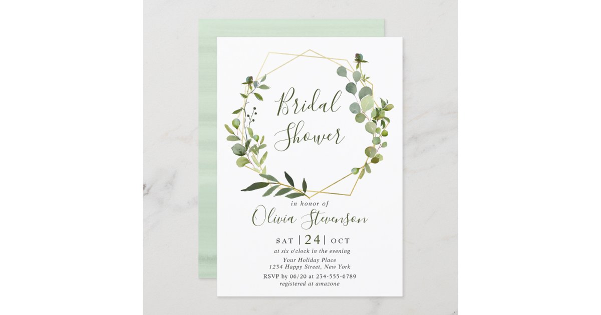 Modern Eucalyptus Geometric Frame Bridal Shower Invitation Zazzle 5374