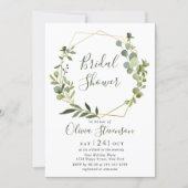 Modern Eucalyptus Geometric Frame Bridal Shower Invitation (Front)
