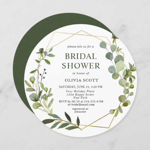Modern Eucalyptus Geometric Frame Bridal Shower Invitation