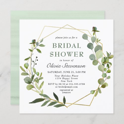 Modern Eucalyptus Geometric Frame Bridal Shower Invitation