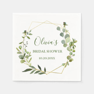 Modern Eucalyptus Geometric Frame Bridal Shower Napkins