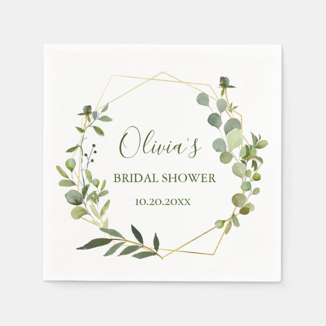 Modern Eucalyptus Geometric Frame Bridal Shower Napkins (Front)