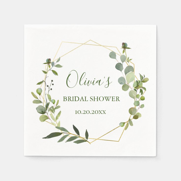 Modern Eucalyptus Geometric Frame Bridal Shower Napkins Zazzle