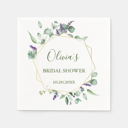 Modern Eucalyptus Geometric Frame Bridal Shower Napkins