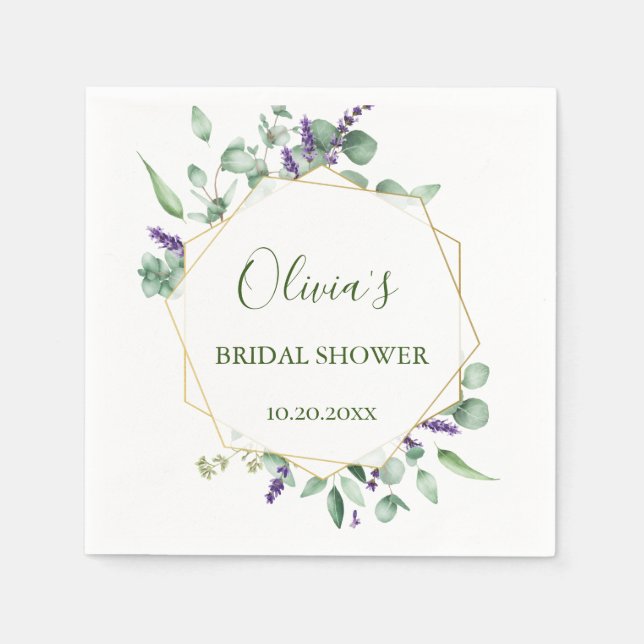 Modern Eucalyptus Geometric Frame Bridal Shower Napkins (Front)