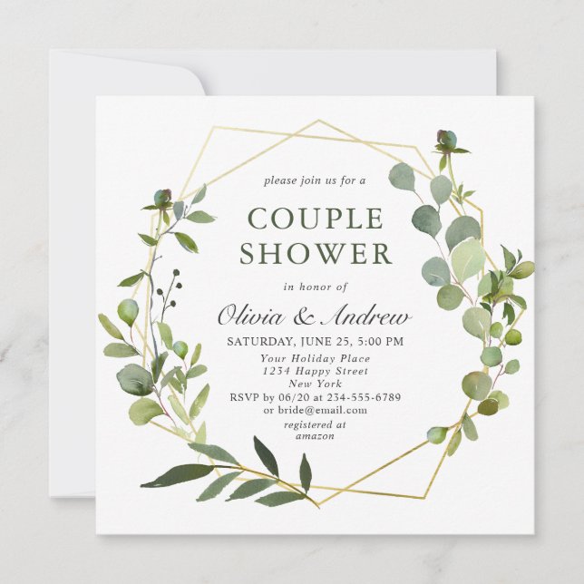 Modern Eucalyptus Geometric Frame COUPLE SHOWER Invitation (Front)