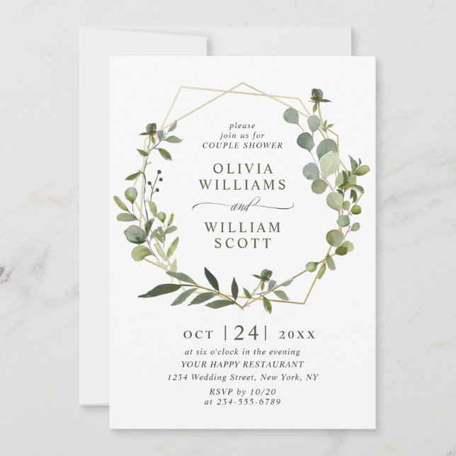 Modern Eucalyptus Geometric Frame COUPLE SHOWER Invitation (Front)