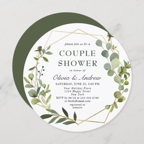 Modern Eucalyptus Geometric Frame COUPLE SHOWER Invitation