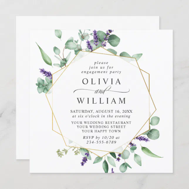 Modern Eucalyptus Geometric Frame Engagement Party Invitation Zazzle 6644