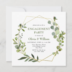 Modern Eucalyptus Geometric Frame ENGAGEMENT PARTY Invitation