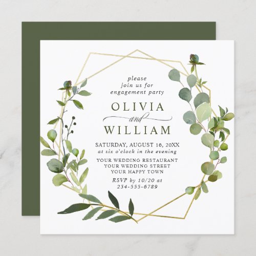 Modern Eucalyptus Geometric Frame ENGAGEMENT PARTY Invitation