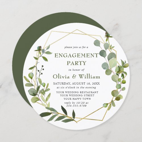 Modern Eucalyptus Geometric Frame ENGAGEMENT PARTY Invitation