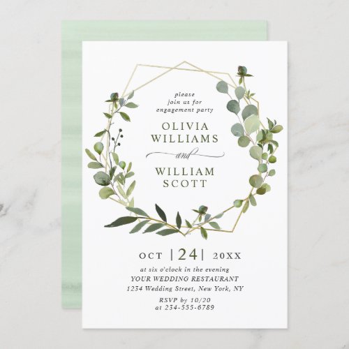 Modern Eucalyptus Geometric Frame ENGAGEMENT PARTY Invitation