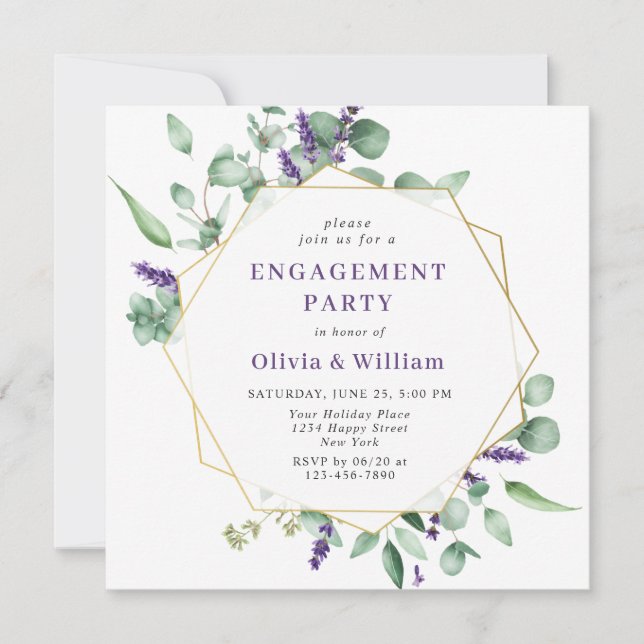Modern Eucalyptus Geometric Frame ENGAGEMENT PARTY Invitation (Front)