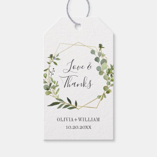 Modern Eucalyptus Geometric Frame Floral Wedding Gift Tags