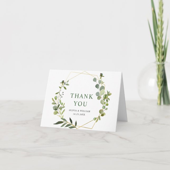 Modern Eucalyptus Geometric Frame Letterpress Thank You Card (Front)