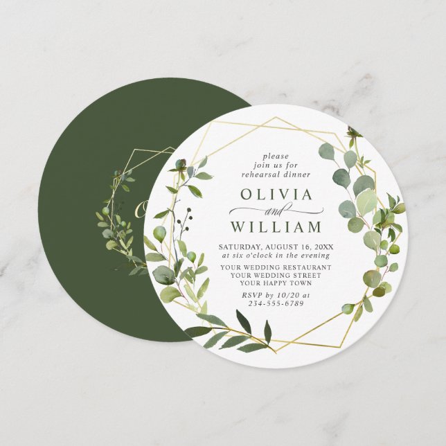 Modern Eucalyptus Geometric Frame REHEARSAL DINNER Invitation (Front/Back)