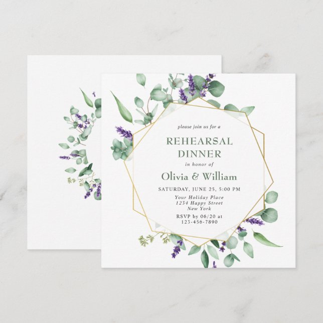 Modern Eucalyptus Geometric Frame REHEARSAL DINNER Invitation (Front/Back)