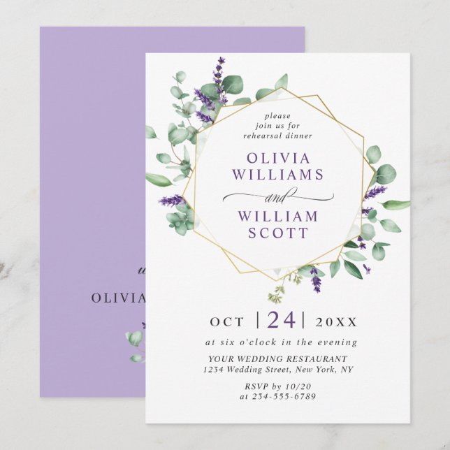 Modern Eucalyptus Geometric Frame REHEARSAL DINNER Invitation (Front/Back)