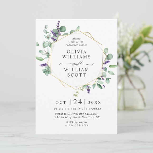 Modern Eucalyptus Geometric Frame REHEARSAL DINNER Invitation (Standing Front)