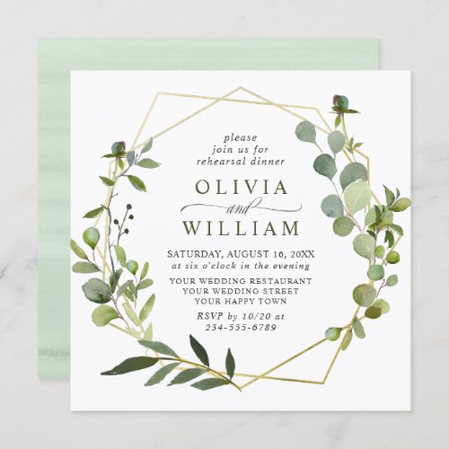 Modern Eucalyptus Geometric Frame REHEARSAL DINNER Invitation