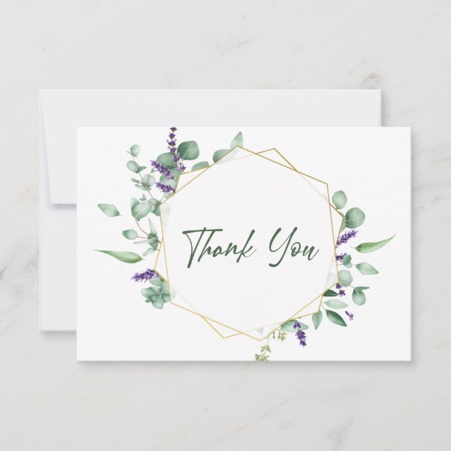 Modern Eucalyptus Geometric Frame Thank You Card (Front)