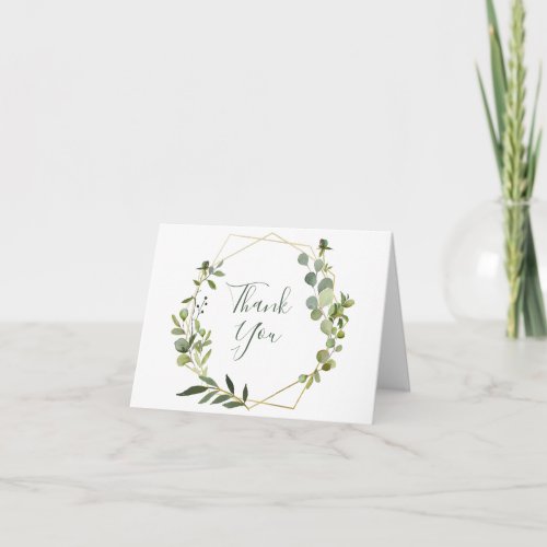 Modern Eucalyptus Geometric Frame Thank You Card