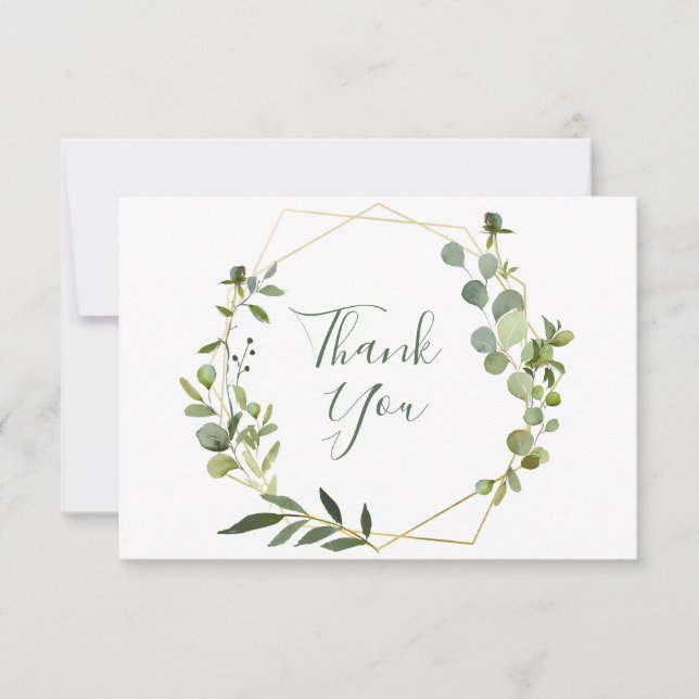 Modern Eucalyptus Geometric Frame Thank You Card (Front)