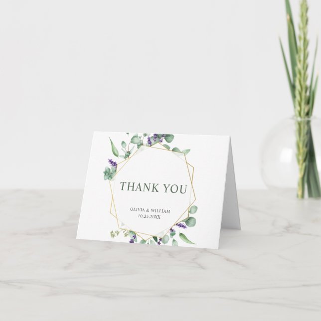 Modern Eucalyptus Geometric Frame Thank You Card (Front)