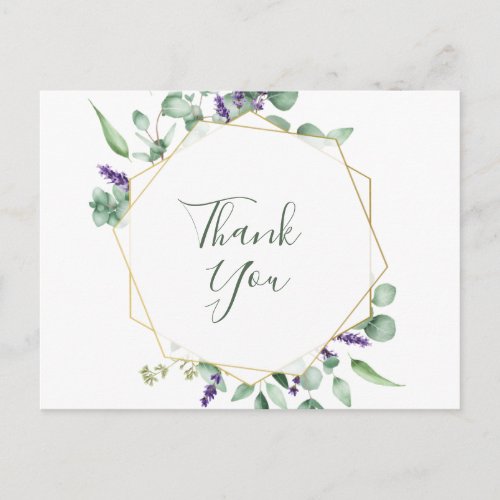 Modern Eucalyptus Geometric Frame Thank You Postcard