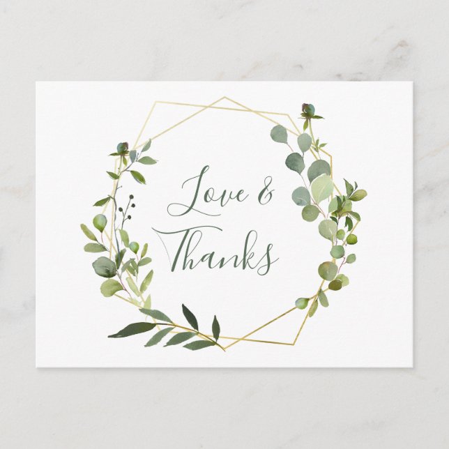 Modern Eucalyptus Geometric Frame Thank You Postcard (Front)