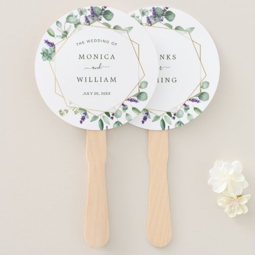 Modern Eucalyptus Geometric Frame Wedding Hand Fan