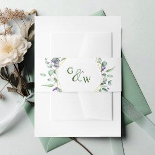 Modern Eucalyptus Geometric Frame Wedding Invitation Belly Band