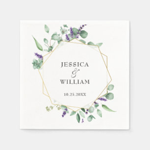 Modern Eucalyptus Geometric Frame Wedding Paper Napkins