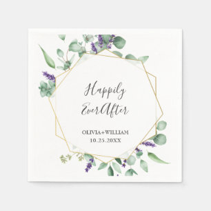 Modern Eucalyptus Geometric Frame Wedding Paper Napkins