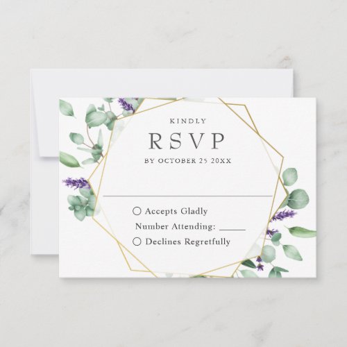 Modern Eucalyptus Geometric Frame Wedding RSVP Card