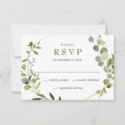 Modern Eucalyptus Geometric Frame Wedding RSVP Card