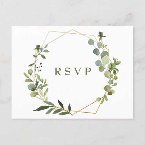 Modern Eucalyptus Geometric Frame Wedding RSVP Postcard