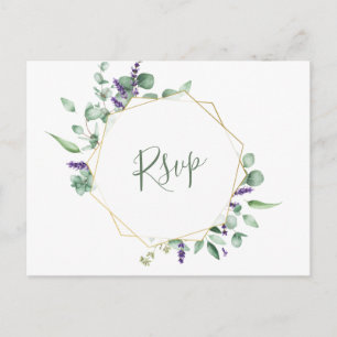Modern Eucalyptus Geometric Frame Wedding RSVP Postcard