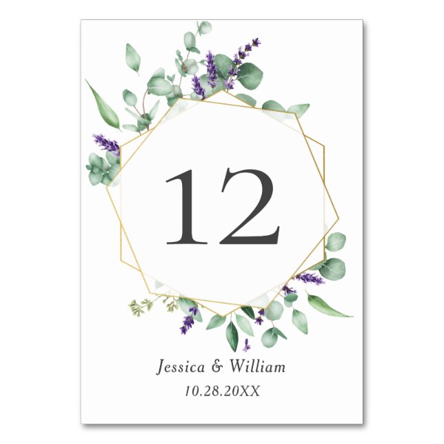 Modern Eucalyptus Geometric Frame Wedding Table Number (Front)