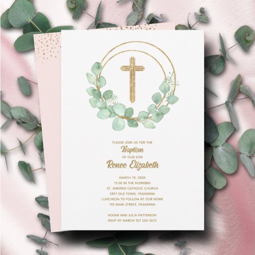 Modern Eucalyptus Girl Baptism Invitation