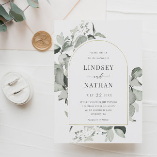 Modern Eucalyptus Gold Arch Wedding Invitation