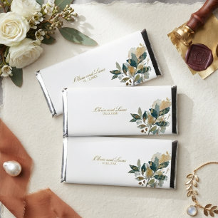 Modern Eucalyptus Gold Foil Botanical Watercolor Hershey Bar Favors