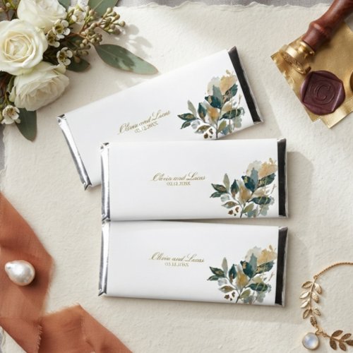 Modern Eucalyptus Gold Foil Botanical Watercolor Hershey Bar Favors