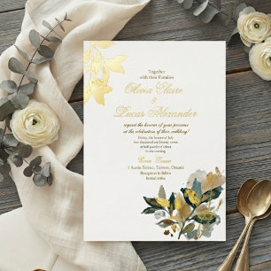 Modern Eucalyptus Gold Foil Botanical Watercolor Invitation