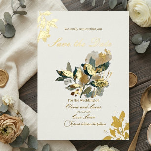 Modern Eucalyptus Gold Foil Botanical Watercolor Invitation