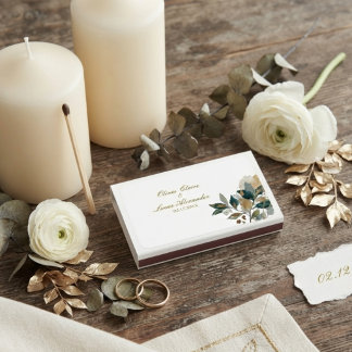 Modern Eucalyptus Gold Foil Botanical Watercolor Matchboxes