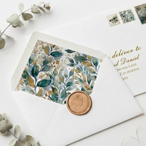 Modern Eucalyptus Gold Foil Botanical Watercolor Wax Seal Sticker