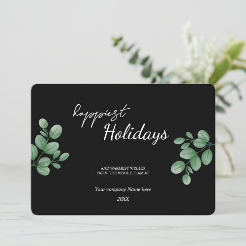 Modern Eucalyptus gold frame Business Holiday  Card