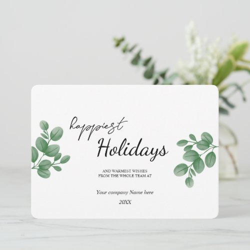 Modern Eucalyptus gold frame Business Holiday  Card